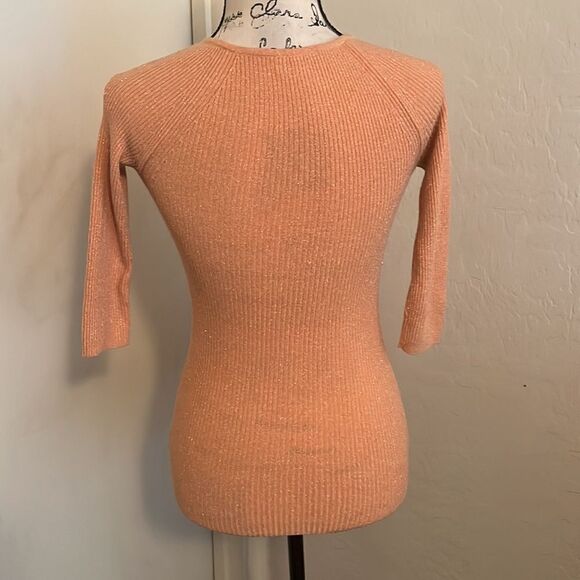 Y2K Bebe Orange Metallic V-Neck Top 2000’s Feminine Casual Fitted Boho - Picture 3 of 10